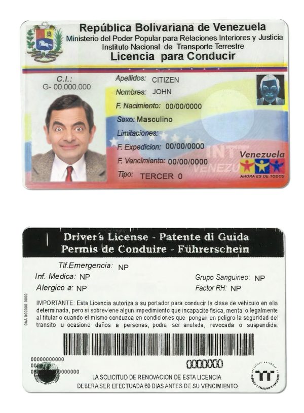 Fake Venezuela Driver License Template 600x815 - Cart