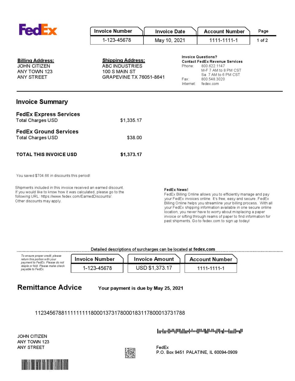 USA Fedex invoice template in Word and PDF format