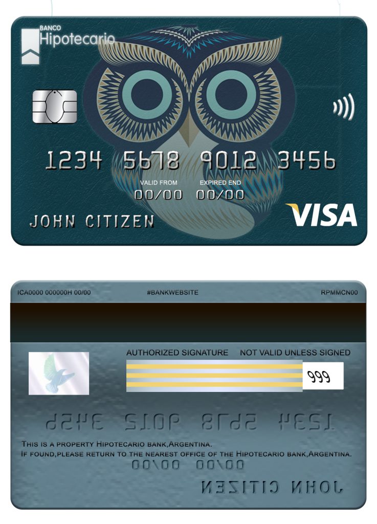 Fillable Argentina Hipotecario bank visa card Templates | Layer-Based PSD