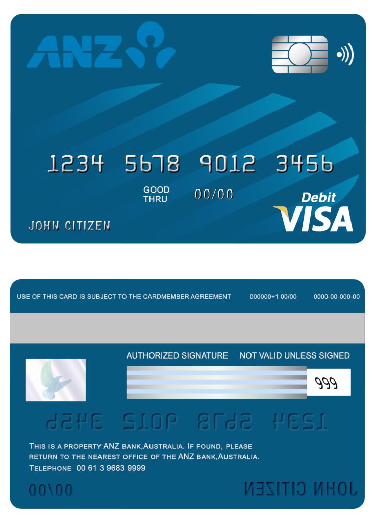 Fillable Australia ANZ bank visa card debit card Templates