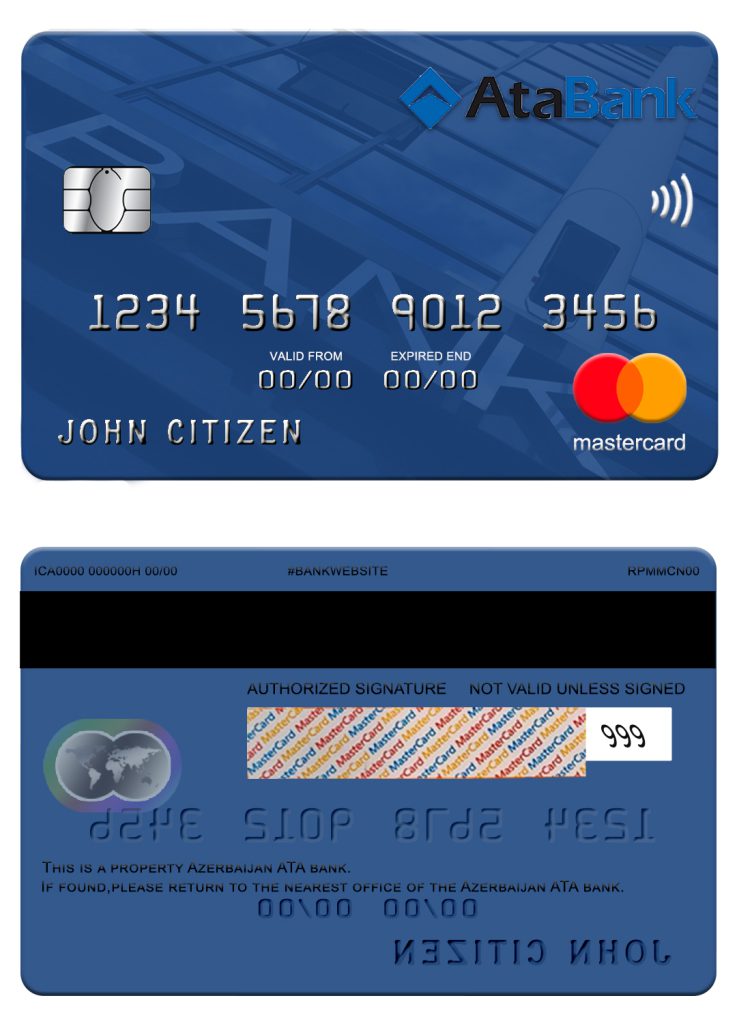 Fillable Azerbaijan ATA bank mastercard credit card Templates | Layer-Based PSD