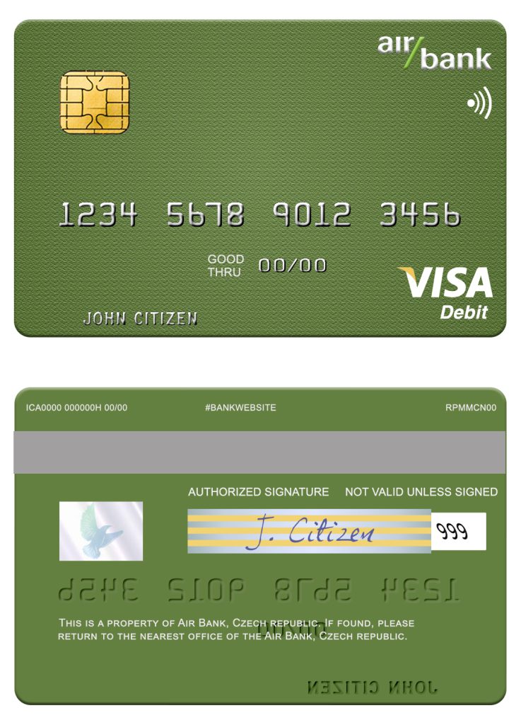 Fillable Czech Air Bank visa debit card Templates | Layer-Based PSD
