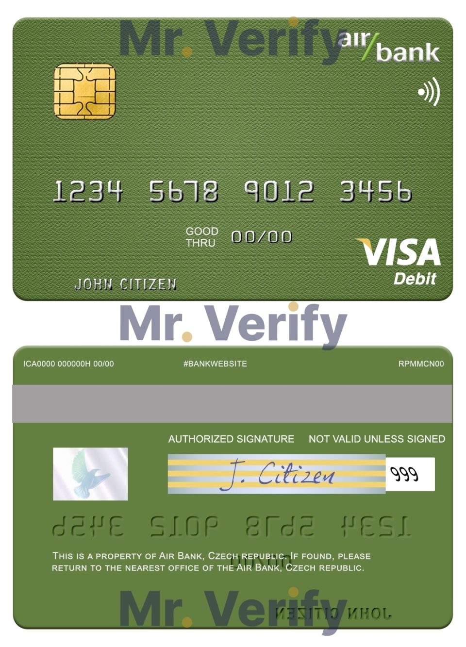 Fillable Czech Air Bank visa debit card Templates | Layer-Based PSD