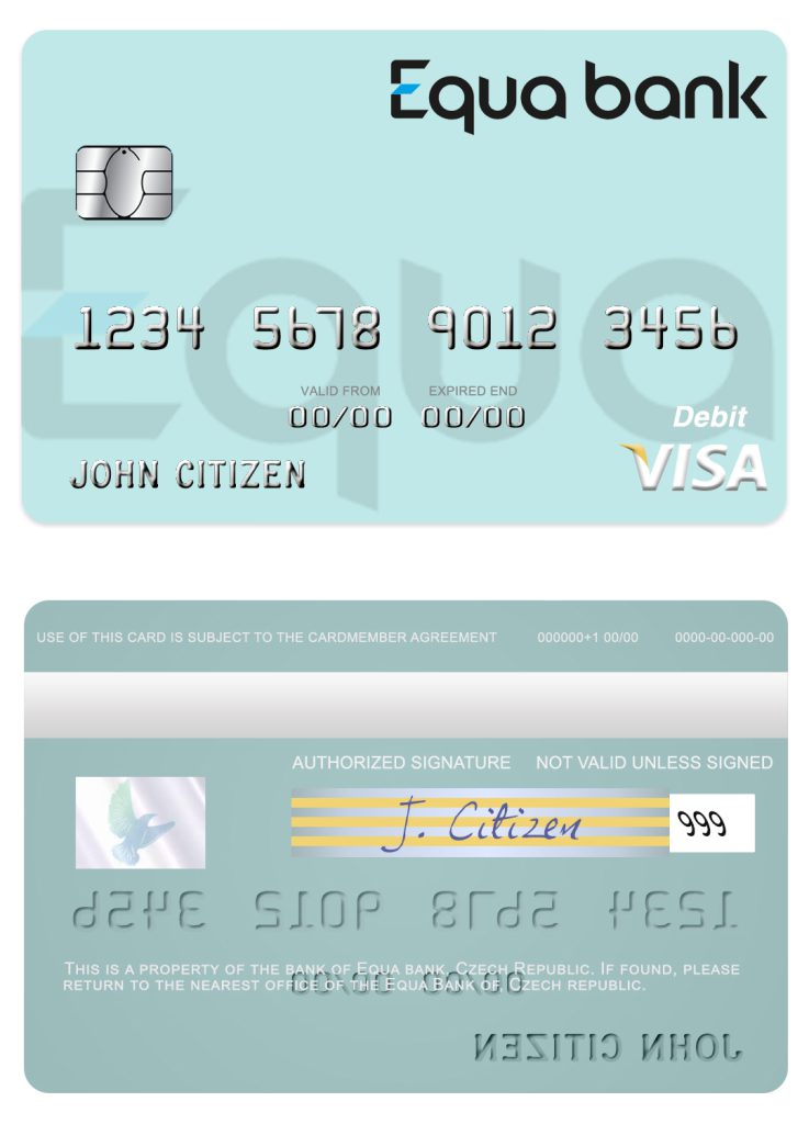 Fillable Czech Equa Bank visa debit card Templates | Layer-Based PSD