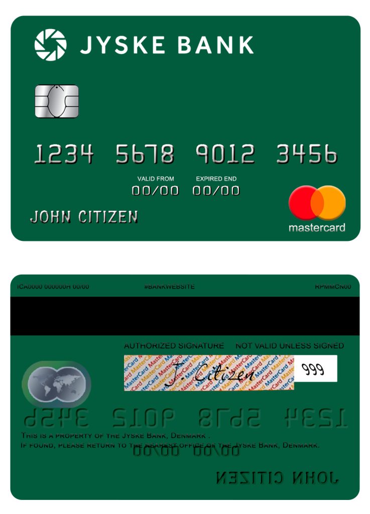 Fillable Denmark Jyske Bank mastercard Templates | Layer-Based PSD