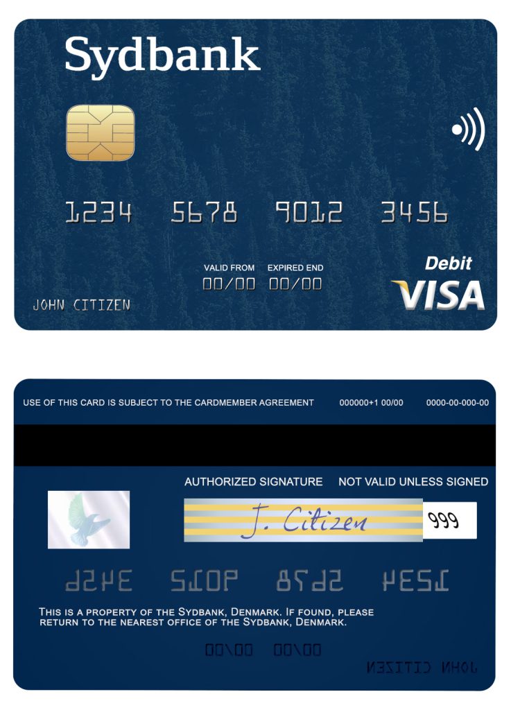 Fillable Denmark Sydbank visa debit card Templates | Layer-Based PSD