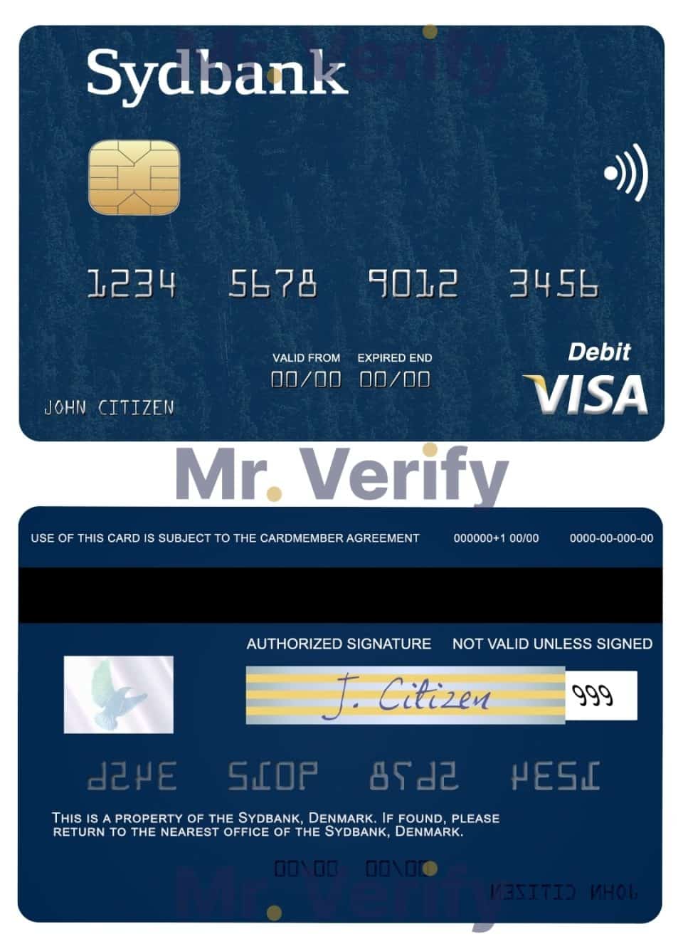 Fillable Denmark Sydbank visa debit card Templates | Layer-Based PSD