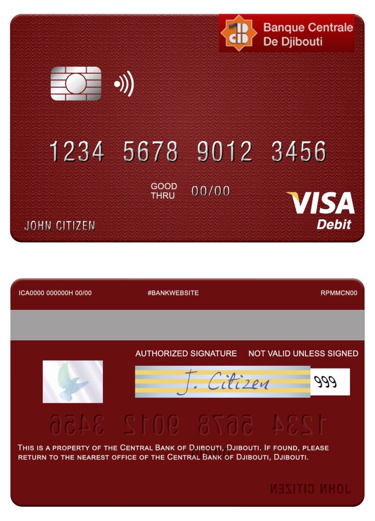 Fillable Djibouti Central Bank of Djibouti visa debit card Templates | Layer-Based PSD