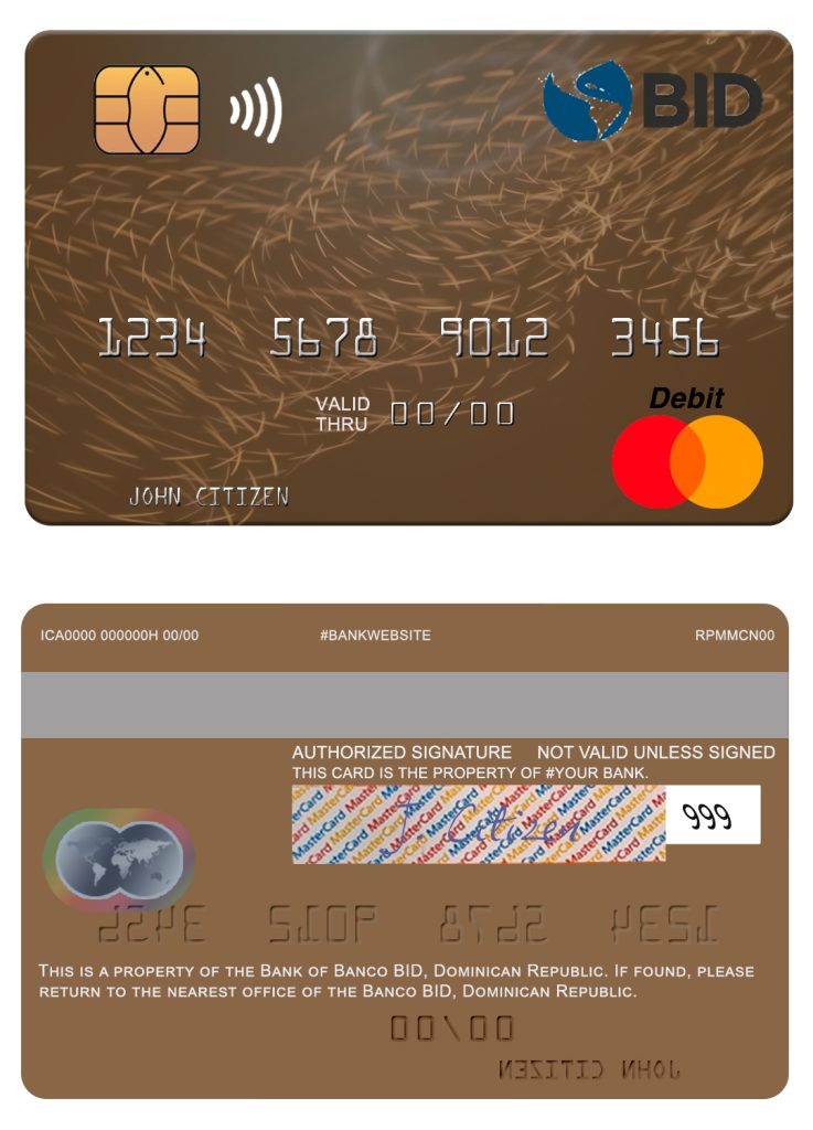 Fillable Dominican Republic Banco BID mastercard Templates | Layer-Based PSD