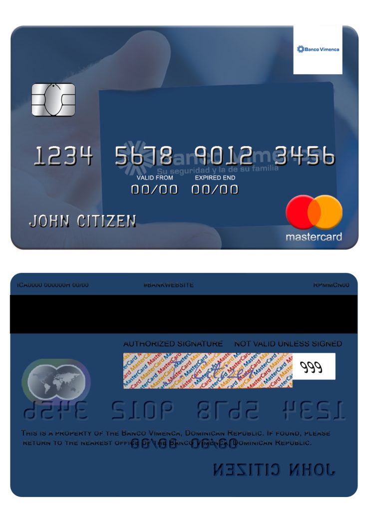Fillable Dominican Republic Banco Vimecan mastercard Templates