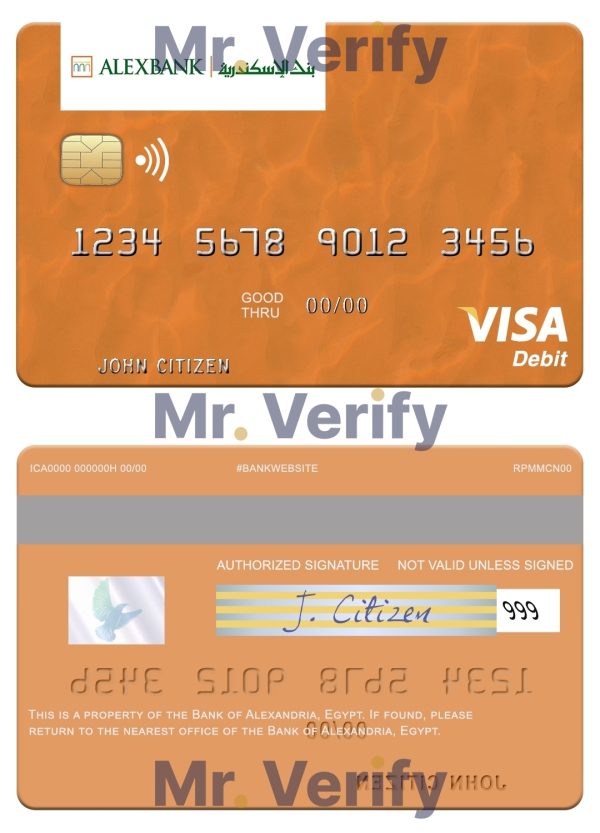 Fillable Egypt Bank of Alexandria visa debit card Templates 600x833 - Cart