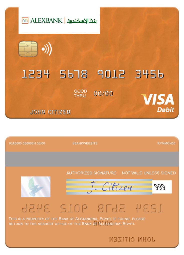 Fillable Egypt Bank of Alexandria visa debit card Templates