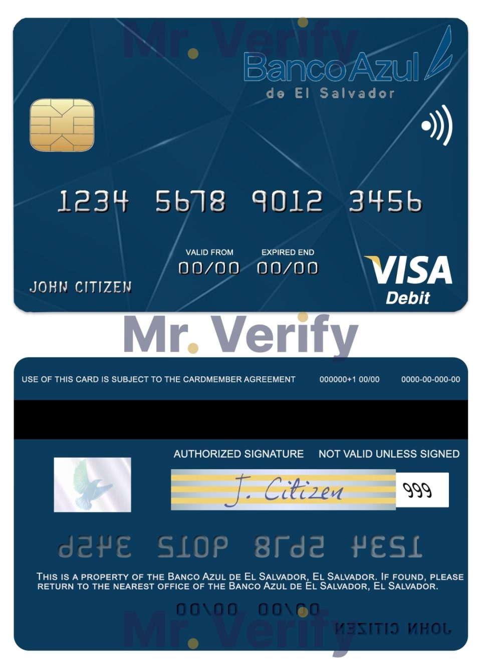 Fillable El Salvador Banco Azul de El Salvador visa debit card Templates | Layer-Based PSD