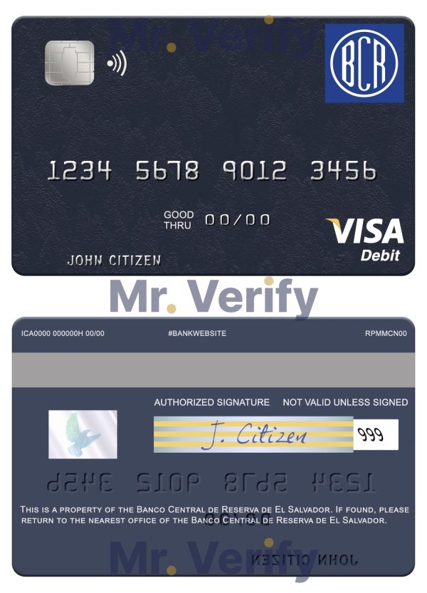 Fillable El Salvador Banco Central de Reserva de El Salvador visa debit card Templates | Layer-Based PSD