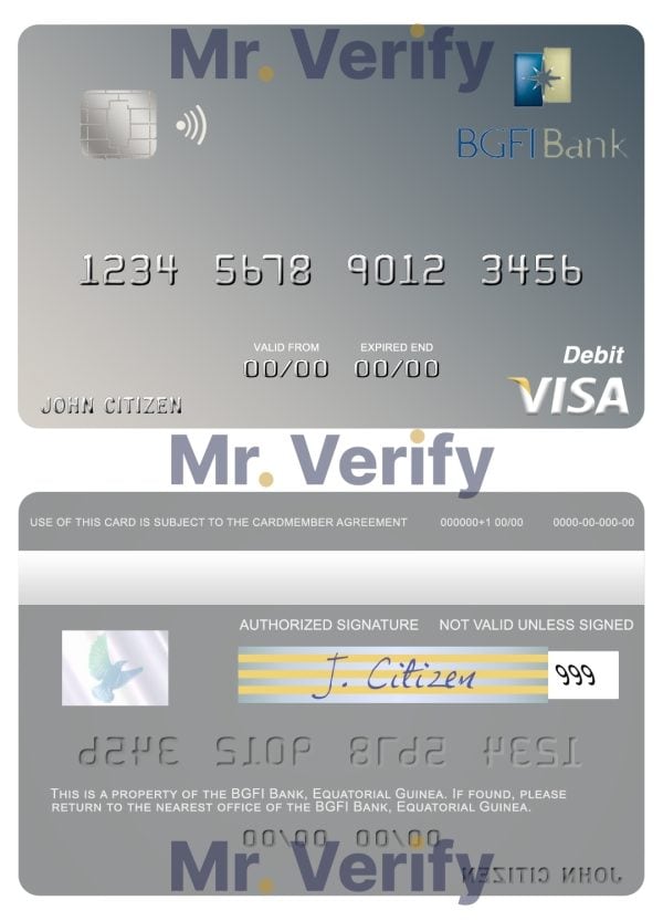 Fillable Equatorial Guinea BGFI Bank visa debit card Templates | Layer-Based PSD