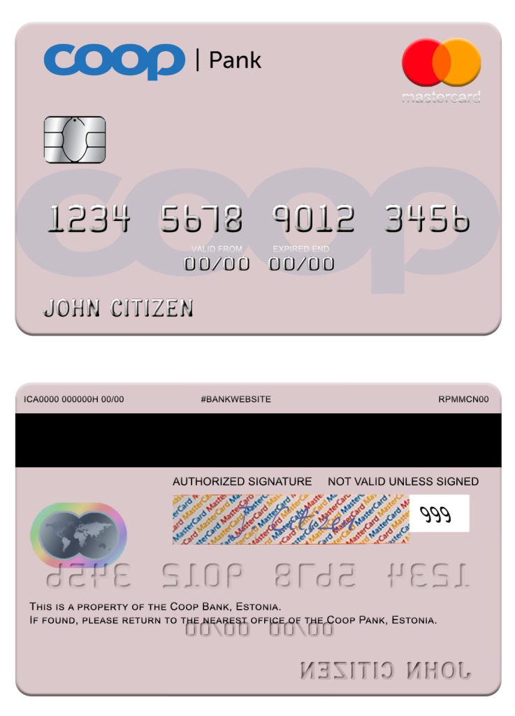 Fillable Estonia Coop Pank mastercard credit card Templates | Layer-Based PSD