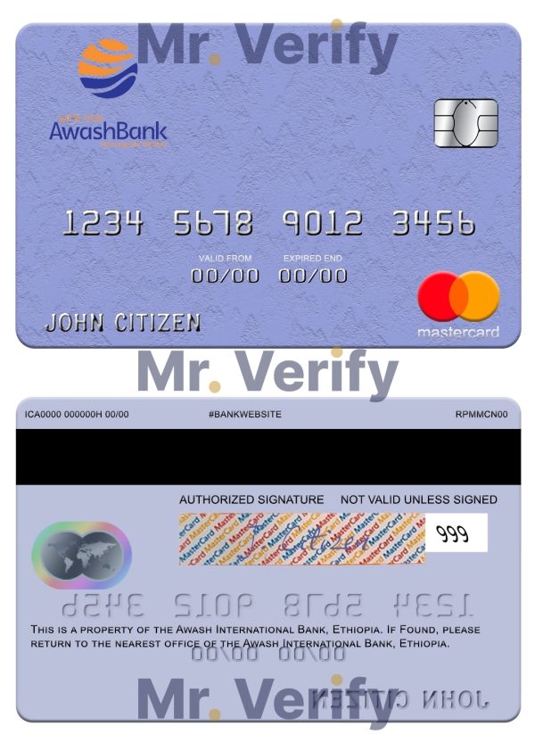Fillable Ethiopia Awash International Bank mastercard credit card Templates | Layer-Based PSD