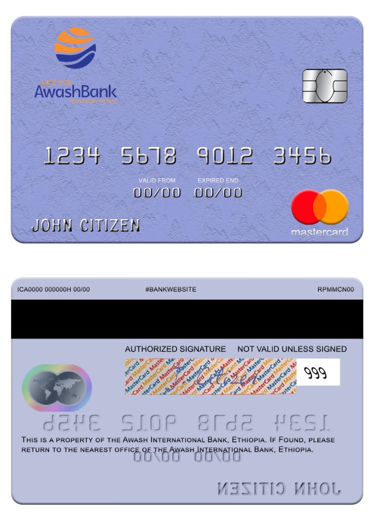 Fillable Ethiopia Awash International Bank mastercard credit card Templates | Layer-Based PSD