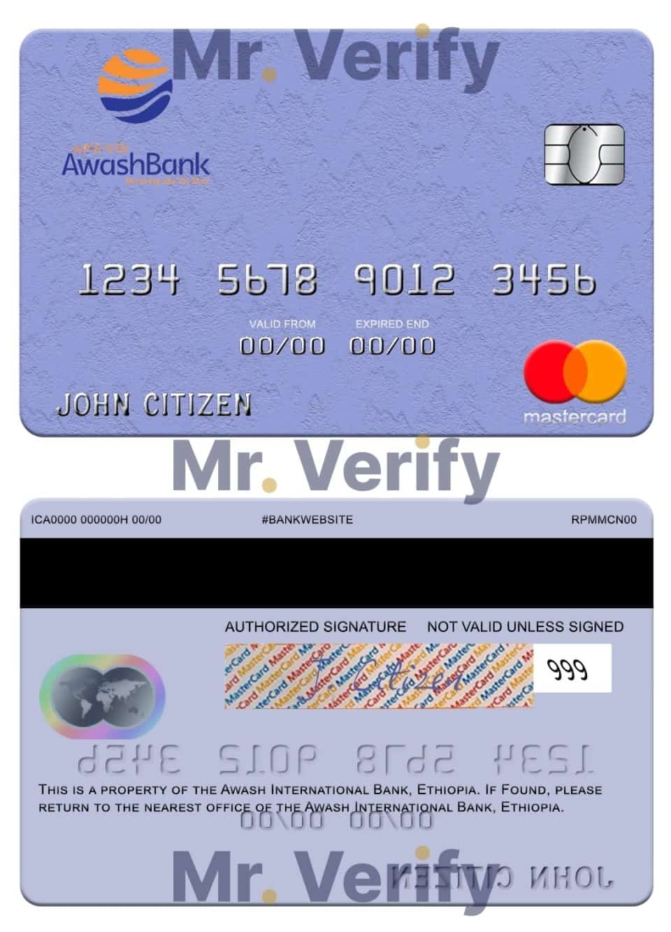 Fillable Ethiopia Awash International Bank mastercard credit card Templates | Layer-Based PSD