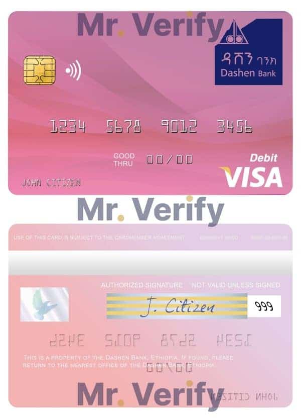 Fillable Ethiopia Dashen Bank visa debit credit card Templates | Layer-Based PSD