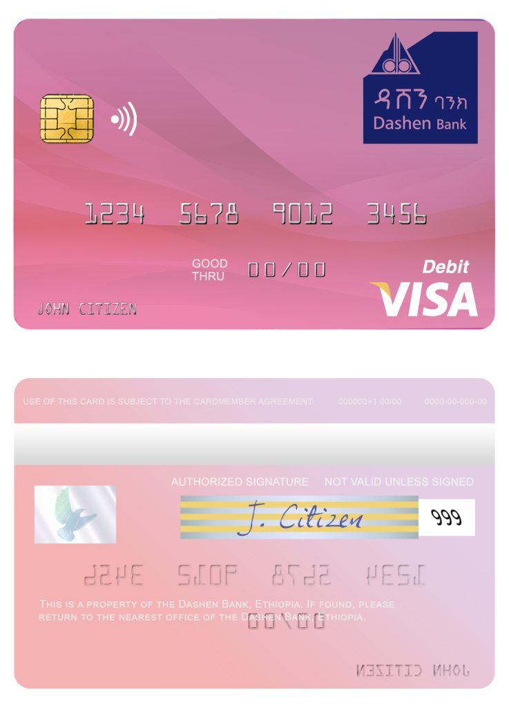 Fillable Ethiopia Dashen Bank visa debit credit card Templates | Layer-Based PSD