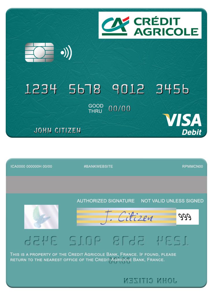Fillable France Credit Agricole Bank visa debit card Templates | Layer-Based PSD
