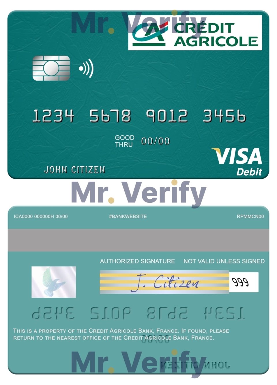 Fillable France Credit Agricole Bank visa debit card Templates