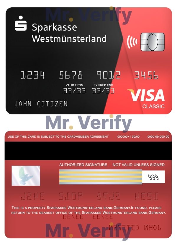 Fillable Germany Sparkasse Westmunsterland bank visa classic card Templates 600x833 - Cart
