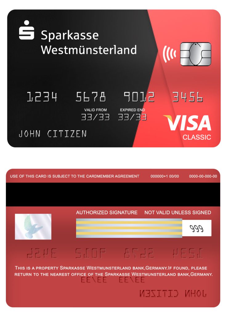 Fillable Germany Sparkasse Westmunsterland bank visa classic card Templates