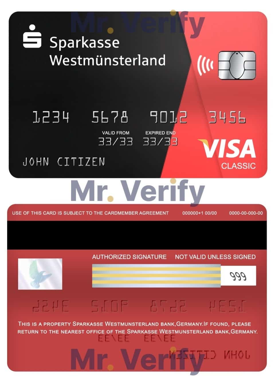 Fillable Germany Sparkasse Westmunsterland bank visa classic card Templates | Layer-Based PSD