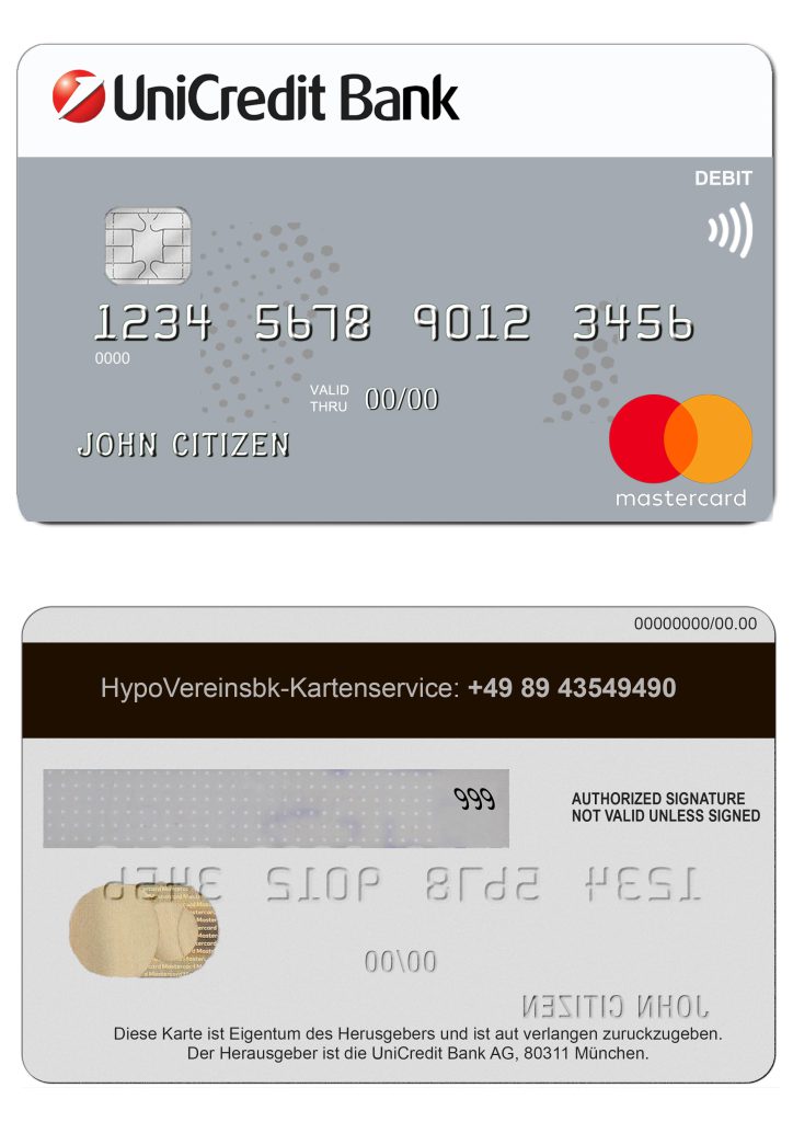 Fillable Germany UniCredit Bank mastercard credit card Templates | Layer-Based PSD