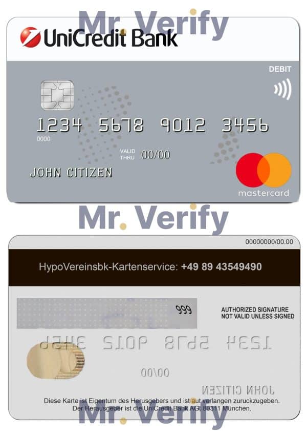 Fillable Germany UniCredit Bank mastercard credit card Templates | Layer-Based PSD