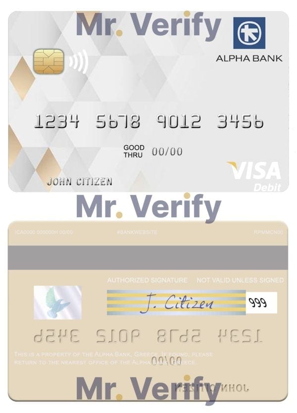 Fillable Greece Alpha Bank visa debit card Templates | Layer-Based PSD