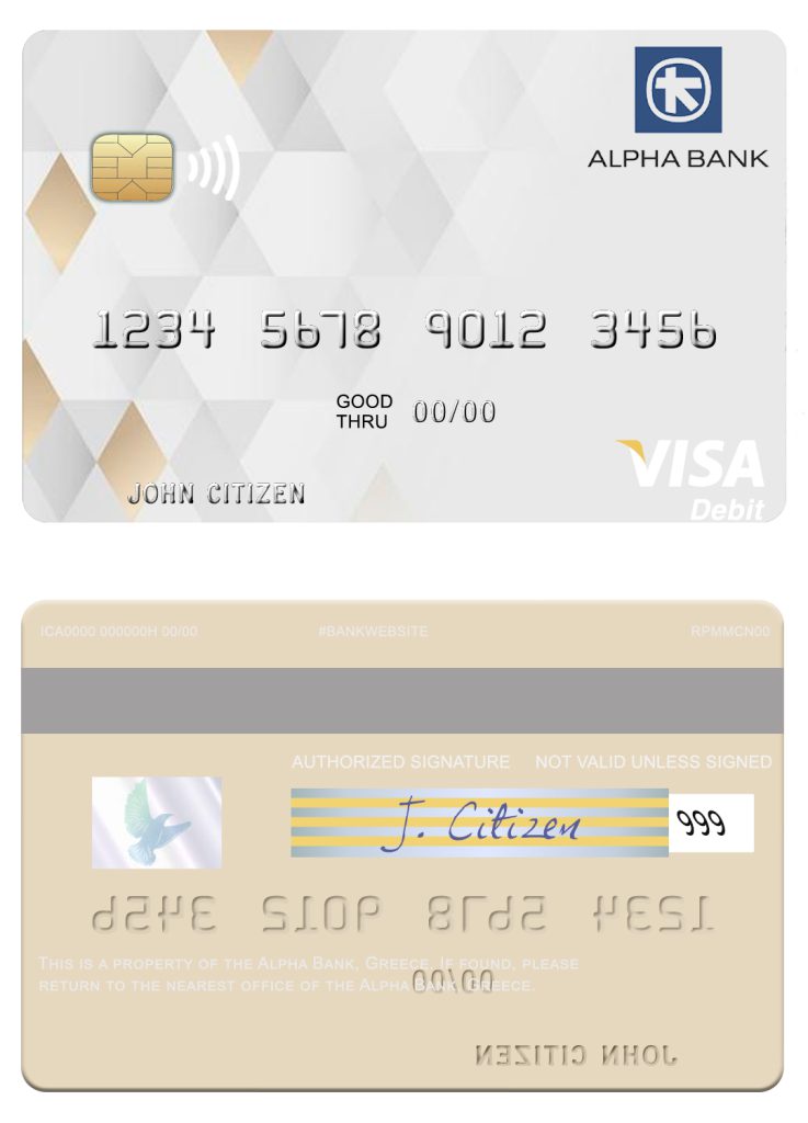 Fillable Greece Alpha Bank visa debit card Templates | Layer-Based PSD