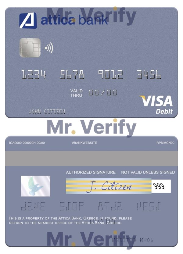 Fillable Greece Attica Bank visa card Templates | Layer-Based PSD