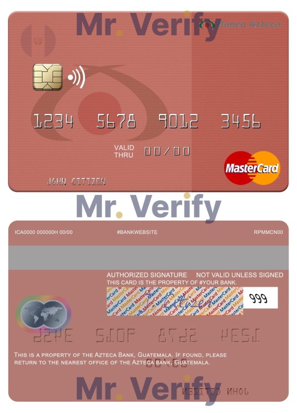 Fillable Guatemala Azteca Bank mastercard Templates | Layer-Based PSD
