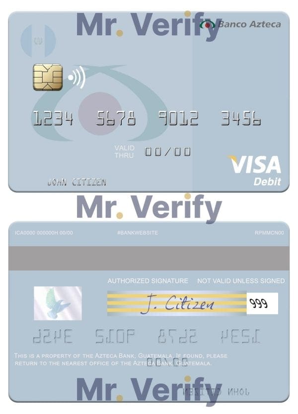 Fillable Guatemala Azteca Bank visa card Templates | Layer-Based PSD