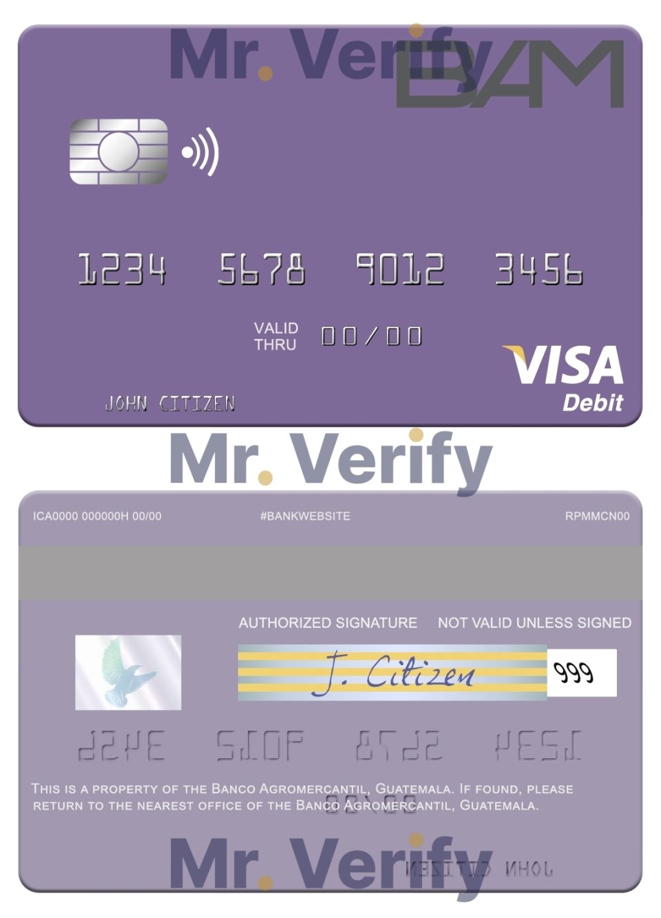 Fillable Guatemala Banco Agromercantil visa card Templates | Layer-Based PSD