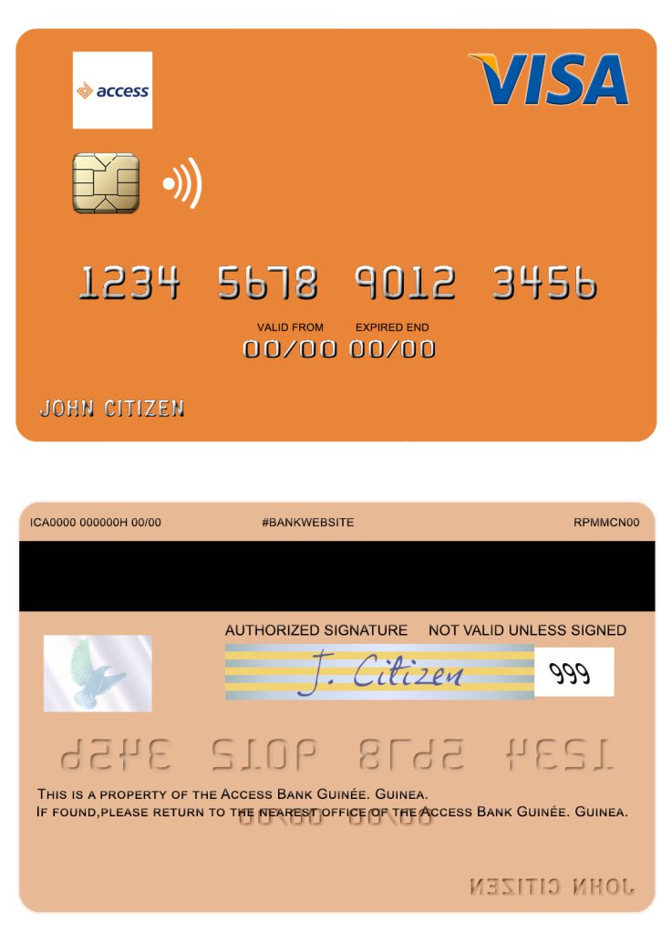 Fillable Guinea Access Bank Guinée visa card Templates | Layer-Based PSD