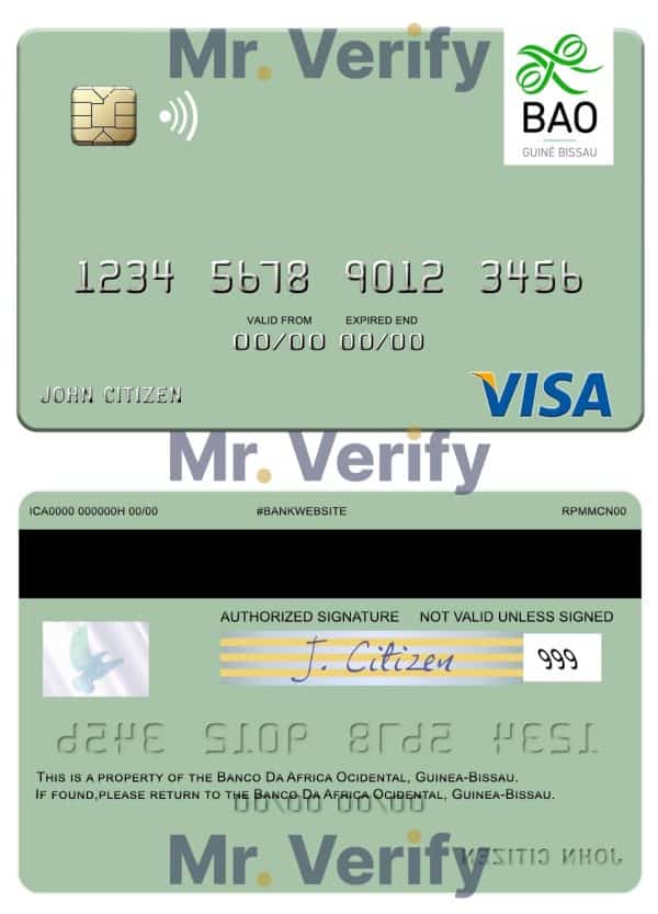 Fillable Guinea Bissau Banco Da Africa Ocidental visa card Templates | Layer-Based PSD