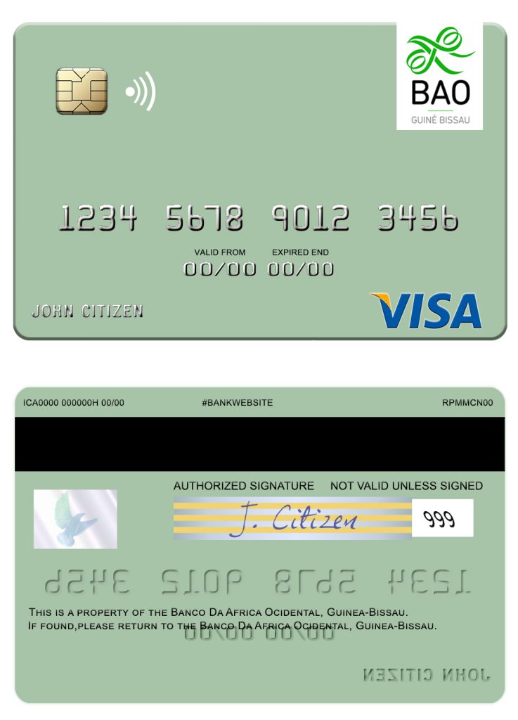 Fillable Guinea Bissau Banco Da Africa Ocidental visa card Templates | Layer-Based PSD