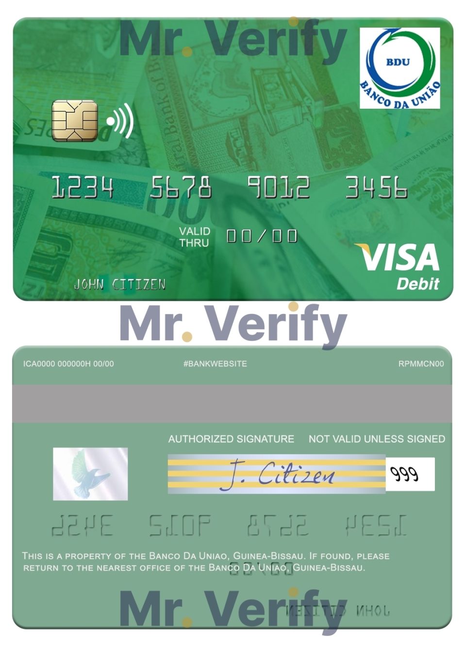 Fillable Guinea Bissau Banco Da Uniao visa card Templates | Layer-Based PSD