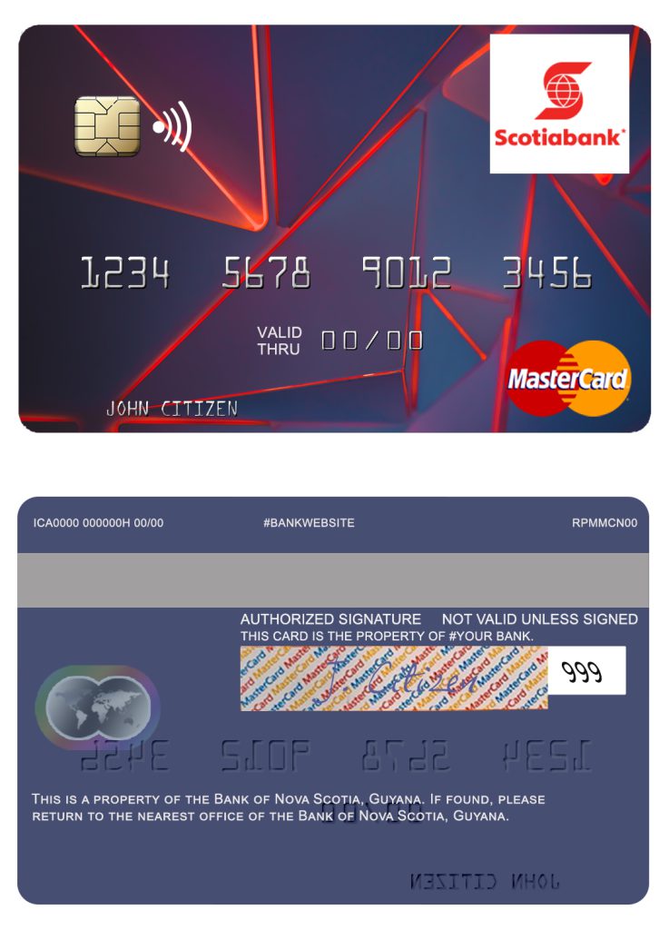 Fillable Guyana Bank of Nova Scotia mastercard credit card Templates | Layer-Based PSD