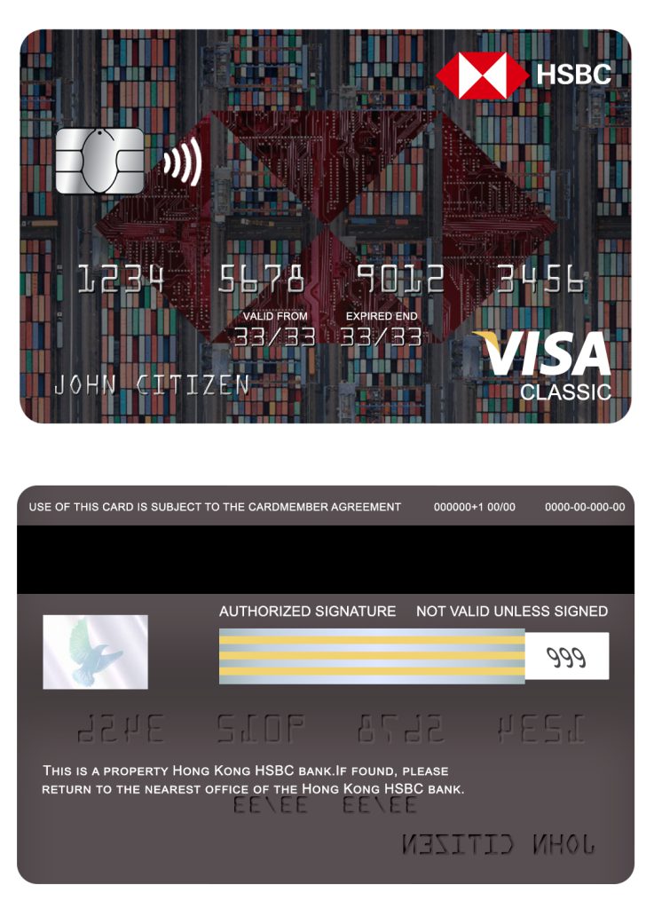 Fillable Hong Kong HSBC bank visa classic card Templates | Layer-Based PSD