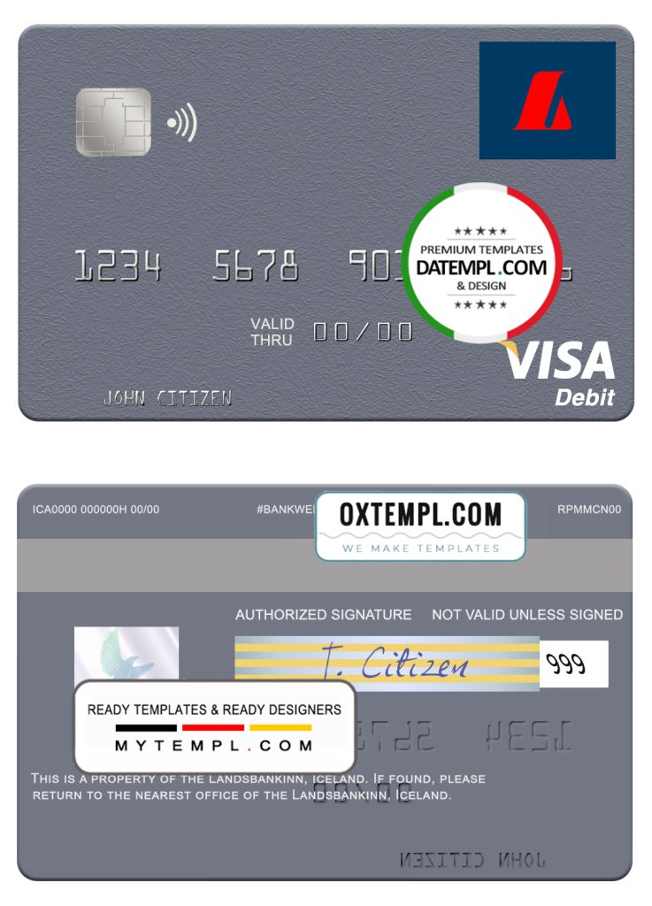 Fillable Iceland Landsbankinn visa card Templates | Layer-Based PSD