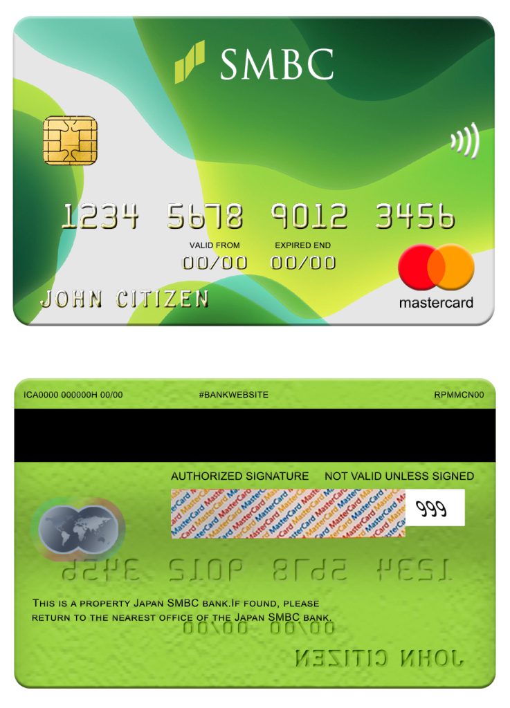 Fillable Japan Sumitomo Mitsui Banking Corporation (SMBC) bank mastercard Templates | Layer-Based PSD