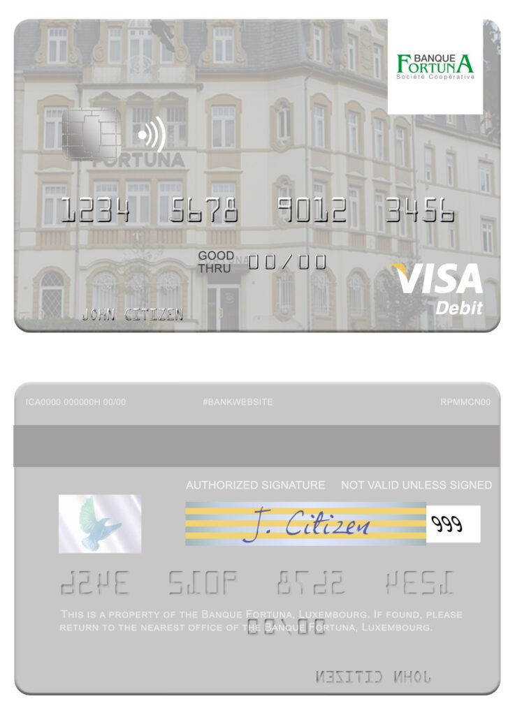 Fillable Luxembourg Banque Fortuna visa credit card Templates | Layer-Based PSD