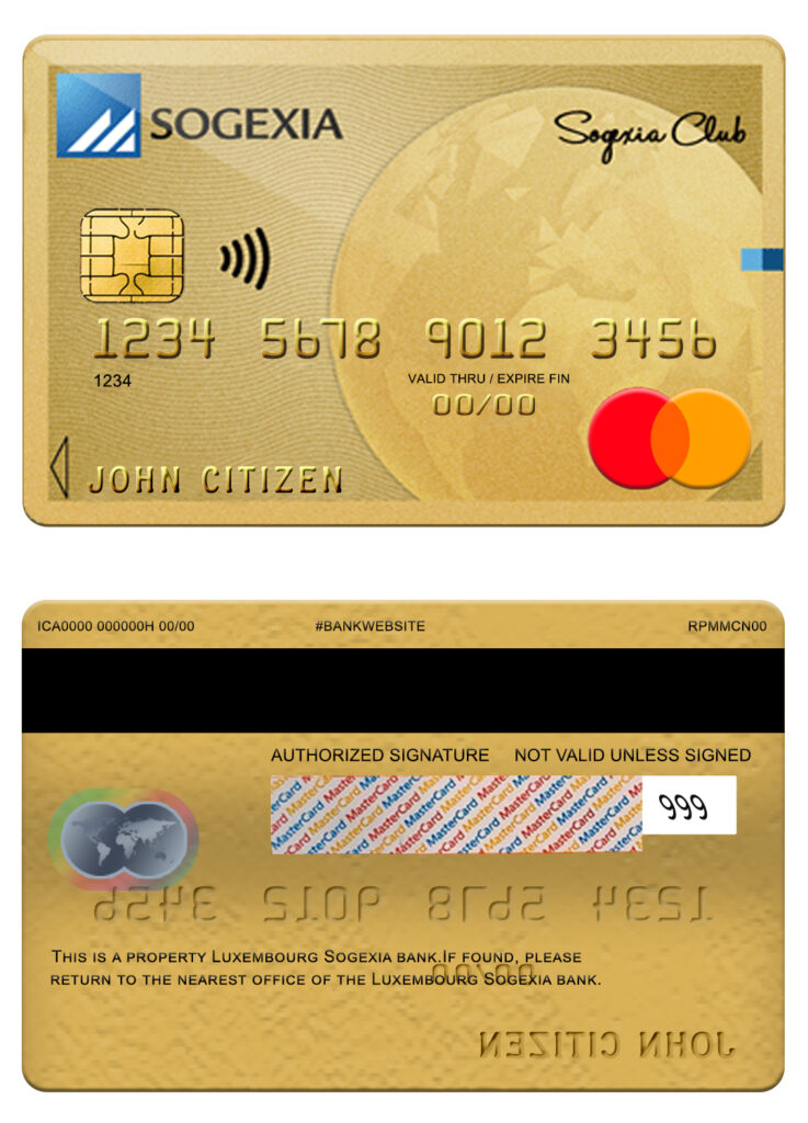 Fillable Luxembourg Sogexia bank mastercard credit card Templates | Layer-Based PSD