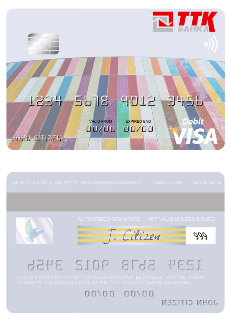 Fillable Macedonia TTK Banka AD Skopje visa card Templates | Layer-Based PSD
