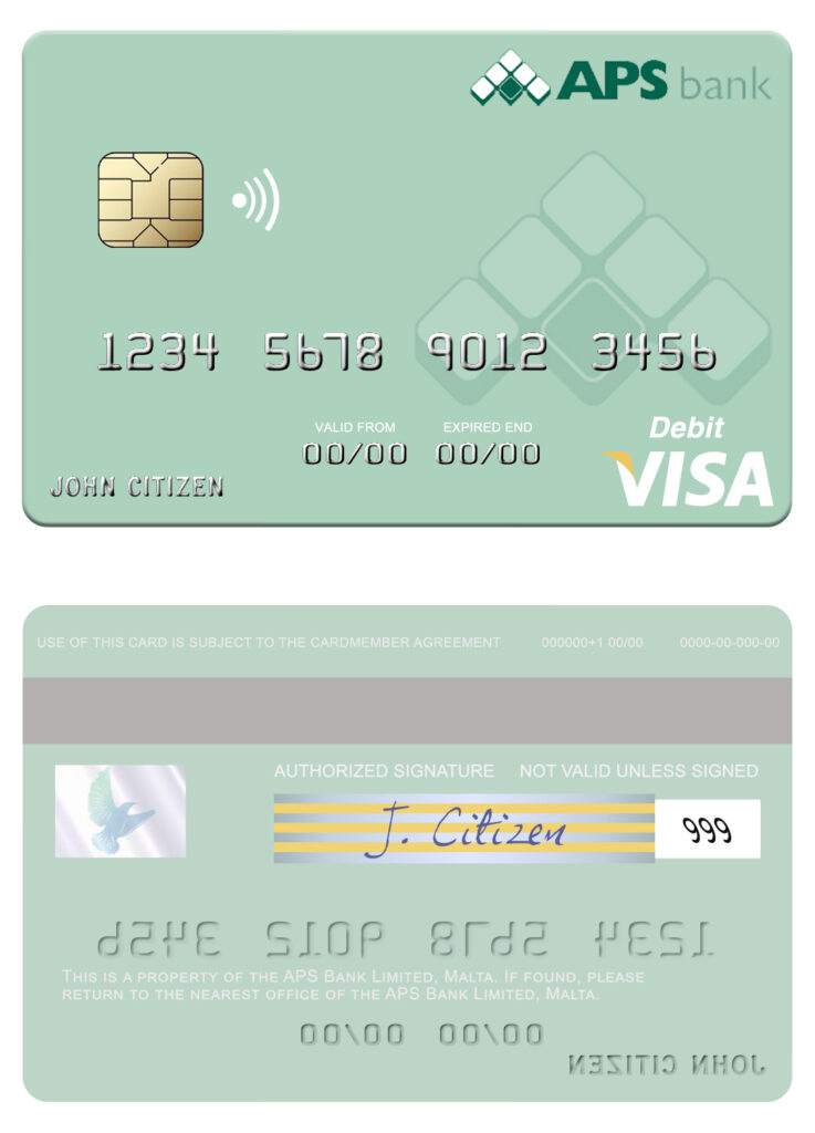 Fillable Malta APS Bank Limited visa card Templates | Layer-Based PSD